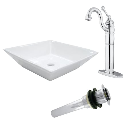 Kingston Brass Vessel Sink W/ Sink Faucet And Drain, White/Chrome EV4256B1421